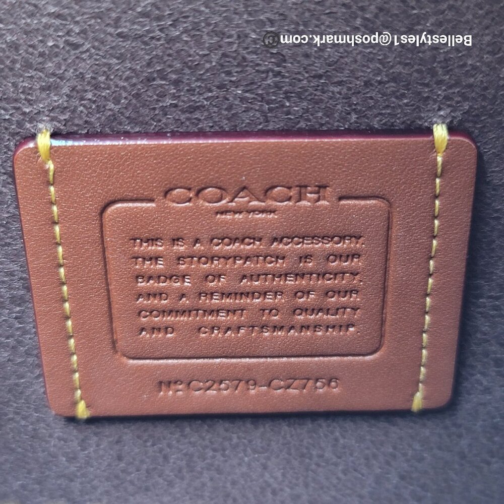 COACH Natural Grain Leather Top-Zip Pouch with Dog-clip Leash- Maple color⭐ - Picture 15 of 16